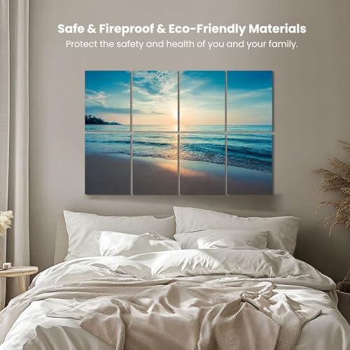 8 paneles acústicos artísticos con diseño de silueta hermosa de atardecer en mar tropical, paneles decorativos absorbentes de sonido de 48"x32", reducción de ruido para oficina miniatura 4