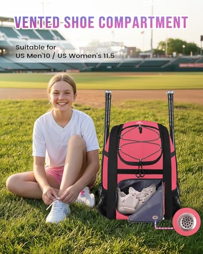 Image of MATEIN Softball Bag, Lightweight Baseball Backpack with Shoe Compartment, Baseball Bag with Fence Hook for TBall Bat & Equipment, Softball Gifts Catchers Backpack for Women Fit Catcher's Mitt, Helmet
