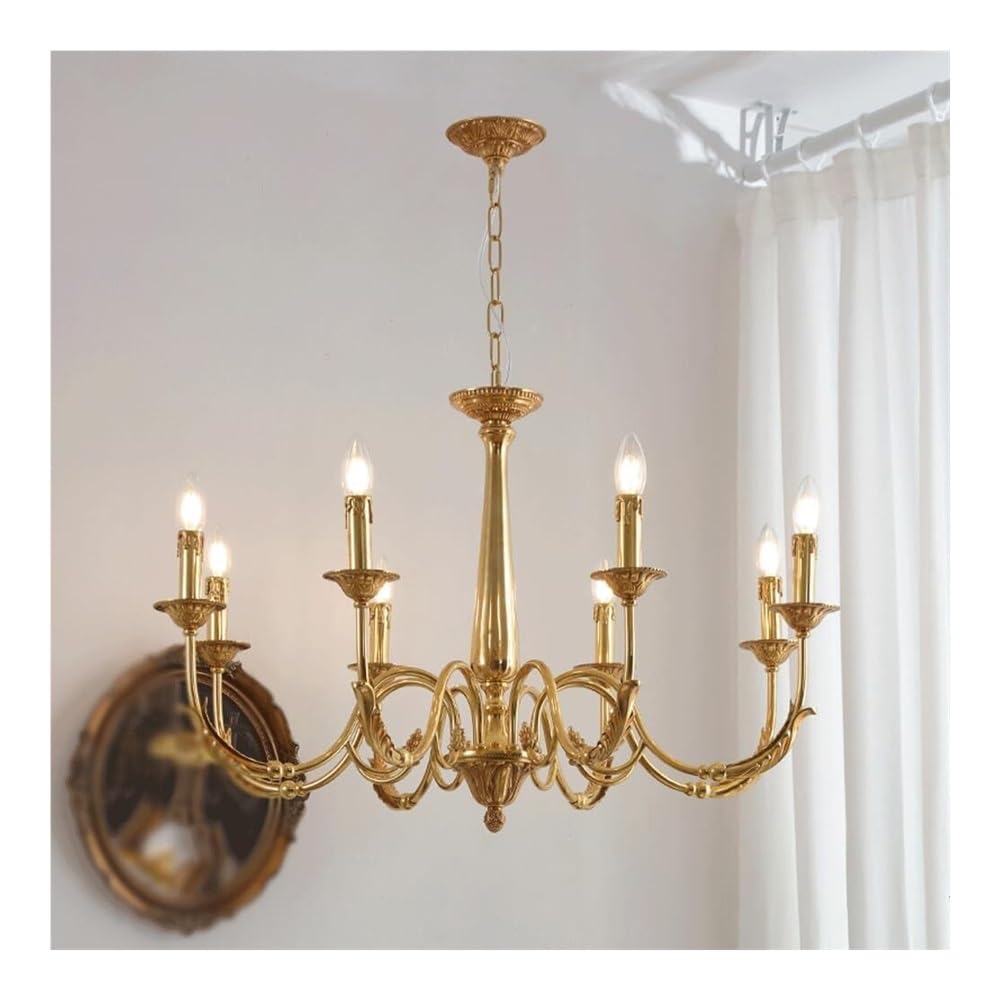 LYOUAE 8 Light Farmhouse Golden Chandelier American Vintage Candle Chandelier Lighting E14 Large Dining Room Light Fixture