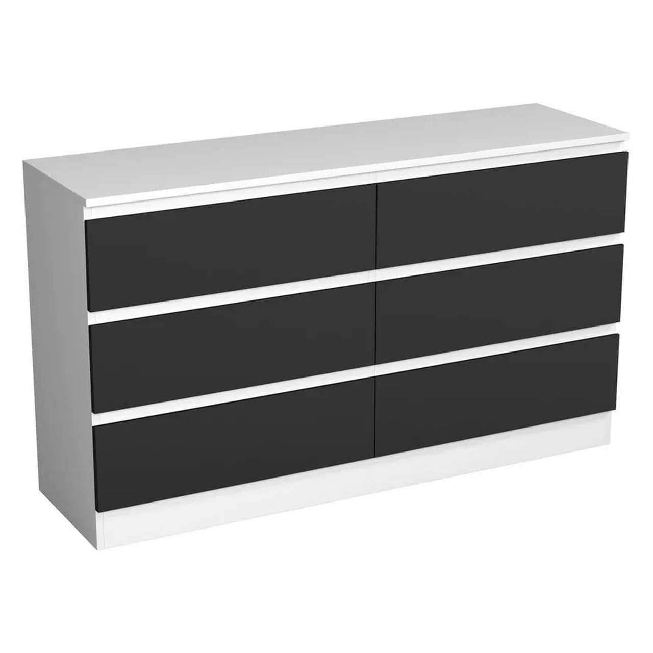 URBNLIVING 6 Drawer Chest of Drawers, Bedroom Storage Cabinet, Wooden Drawer Unit, Particle Board with Paper Veneer, Flat Pack Furniture (White Carcass + Black Drawers)