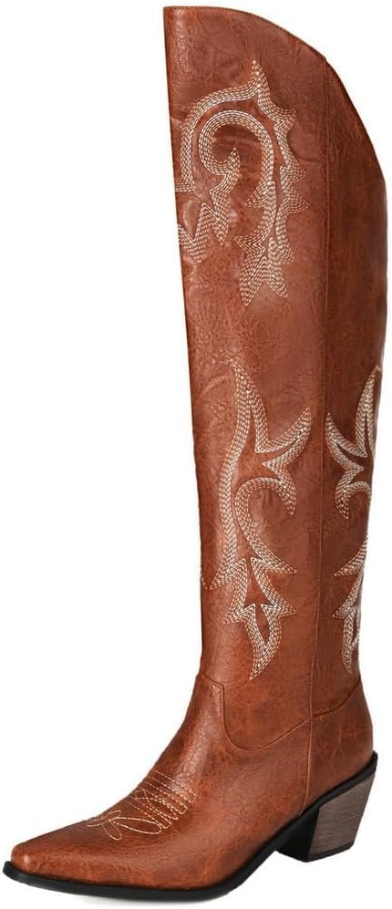 Women's The Western Cowboy Cowgirl Embroidered Knee High Boots Vintage Cowboy Boots Pull On Design Western Footwear
