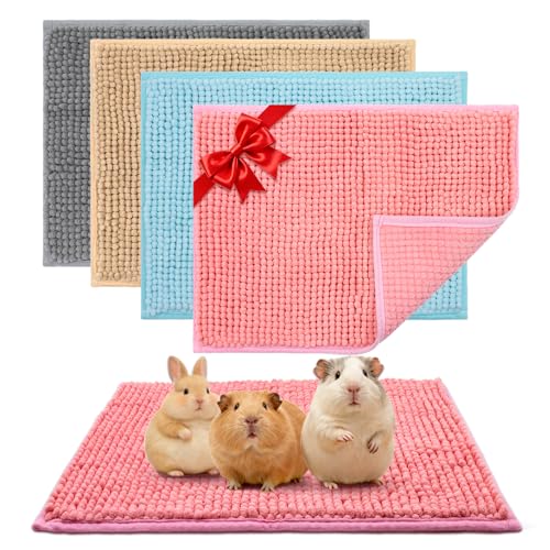 Guinea Pig Cage Liner 4 PCS Washable Guinea Pig Bedding Fleece Mat Reusable Pee Pads Mat for Small Animals Reusable Bunny Rabbit Cage Liner Hamster Chinchilla Cage Accessories 16x12 Inch