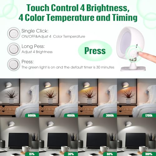 Image of Rossesay 1 Piece LED Wall Lights with Remote, Wall Sconces Lamp Rechargeable Battery Operated Bed Light with 4 Color Temperatures Magnetic Ball 360 Rotation Touch Control for Home Bedroom