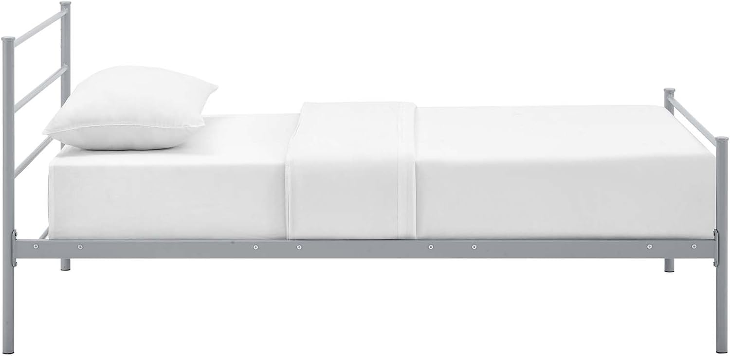 Modway Alina Platform Stainless Steel Metal Twin Size Bed Frame With Headboard in Gray