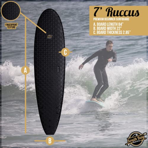 South Bay Board Co. - 7' Ruccus Premium Foam Surfboards - Wax-Free Soft-Top Surfboards - Best Beginner Surfboards For Kids & Adults – Fins & Leash Included - Patented Heat Damage Prevention System #TOP1