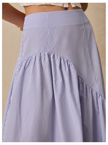 Milumia Women's Striped Print Layered Long Skirt Ruffle Flowy A Line Maxi Skirts4