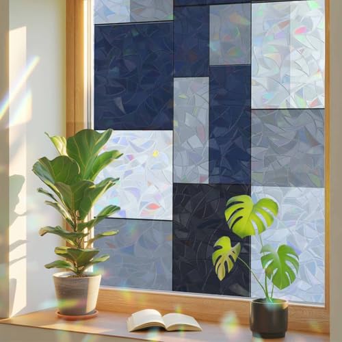Black Blue Patchwork Ventana Vinilo Privacidad 17.7x39.3 in miniatura 1