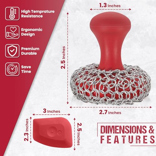 Image of 316L Chainmail Scrubber + Pan Scraper + Long Handles - 316 Cast Iron Cleaner - Skillet Cleaner - Chain Mail Scrubber for Cast Iron Pans