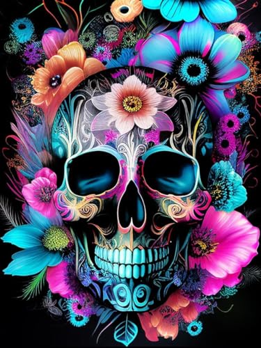 cdsnxore Kit de peinture diamant motif tête de mort et fleur pour adultes, kit d'art diamant pour...