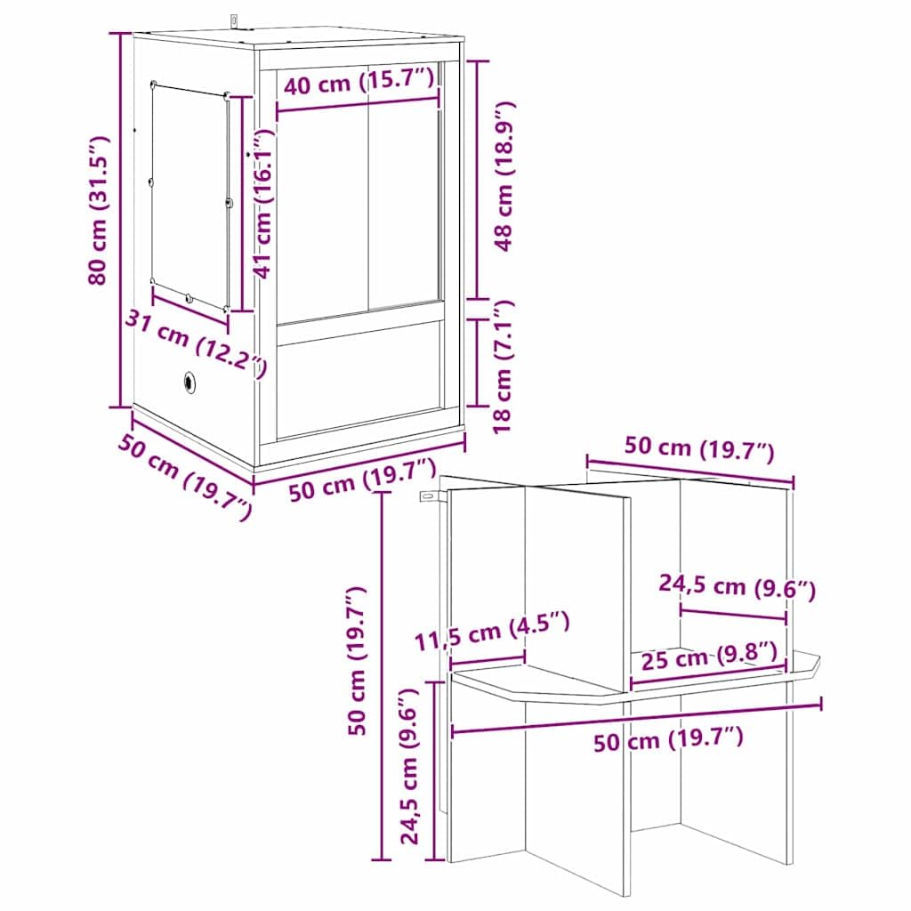 Terrario OSB marrón 50 x 50 x 130 cm para reptiles y roedores con puertas correderas, estructura de marco estable, vivario versátil para camaleones, geckos y tortugas