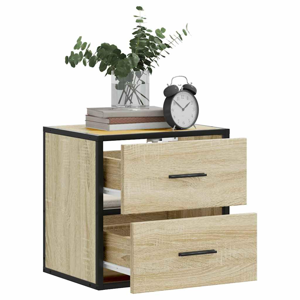 Wandmontierter Nachttisch aus Holzwerkstoff mit Metallgestell, Stauraum für Bücher und Accessoires, platzsparend für Schlafzimmer und Wohnraum
