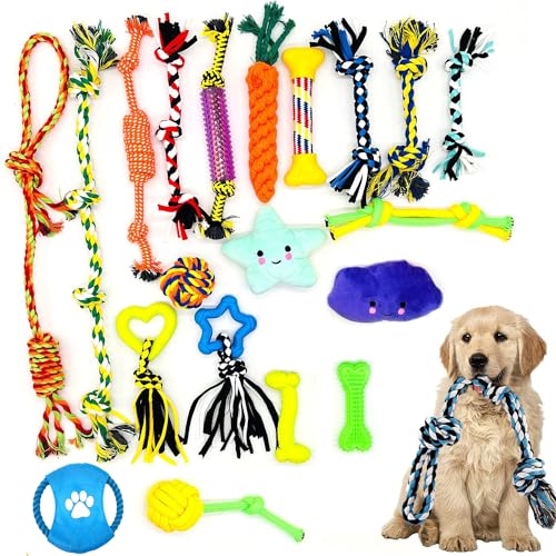 Juguetes Para Perro, Pet Products TOCOZOC Juego de Juguetes para Perros, 20 Piezas Juguete Mordedera para Perro, Juguetes para Perro Interactivo, Juguetes de Cuerda para Perro Morder con Nudo...