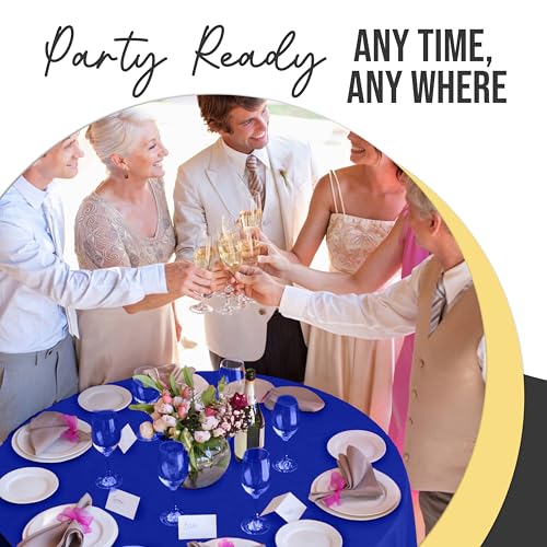 Image of Exquisite 66% Thicker Premium Dark Blue Round Tablecloth 0.5 Mil 24 Pack Plastic Table Cloth Disposable 84 Inch Round Plastic Tablecloth Won't Tear Easily Like Cheap Thin Brands