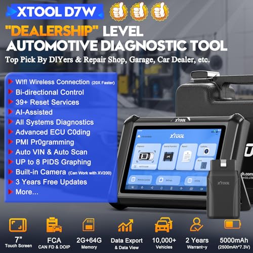Image of XTOOL D7W OBD2 Bidirectional Scan Tool, 2026 Wireless AI-Assisted Car Diagnostic Scanner Upgraded of D7 /D7S /D7BT, ECU Coding, 39+ Resets, CAN FD & DoIP Full System Scanner with Live Data, 3-Yr Update