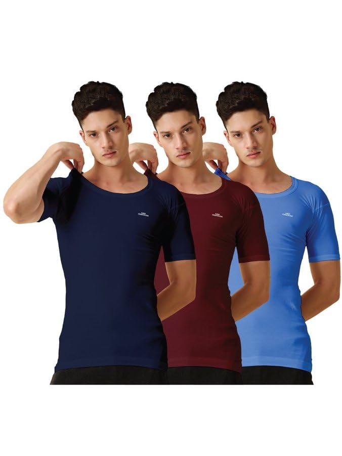 Image of Lux Champion Men's Cotton Vest RNS | 100% Super Combed Cotton | Round Neck, Half Sleeves, Breathable, Sweat-Absorbent Comfortable Lux Vest for Daily Use | Pack of 3