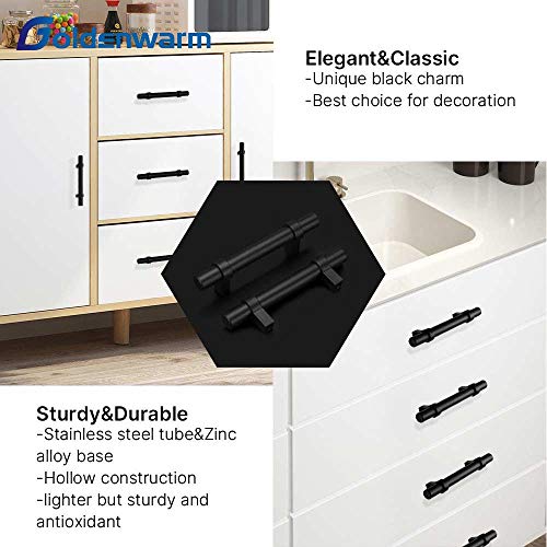 goldenwarm 25 Pack 3 inch Black Cabinet Handles Black Cabinet Pulls - Euro Style Black Pulls for Kitchen and Bathroom Cabinets Black Kitchen Cabinet Dresser Drawer Handles,5”Length,3”Hole Center.