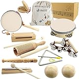 VINJOE Wooden Music Set–Kids Musical Instruments Toys, Natural Wood Percussion Instruments Toy for Kids Preschool Education Baby Musical Toys Instrument Set for Toddlers Best Gifts for Christmas