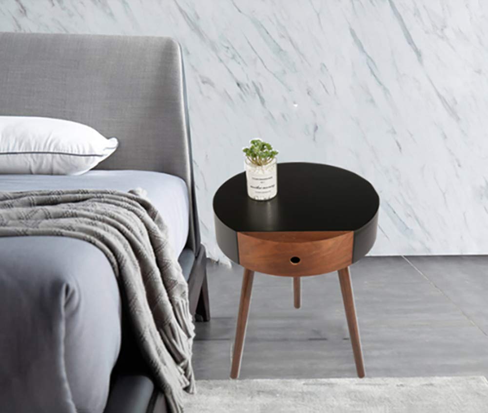 Amazon｜北欧のサイドテーブル、引き出し付きのヴィンテージラウンド