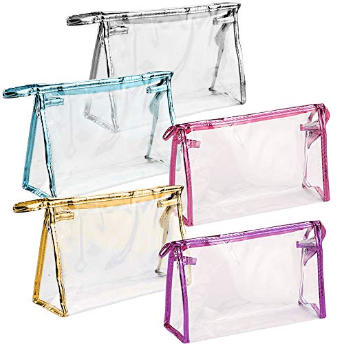 Preisvergleich Produktbild AFASOES 5 Stück Kosmetiktasche Kulturbeutel Transparent Wasserdicht Make up Tasche mit Reißverschluss Kulturtasche Kosmetikbeutel Durchsichtig Organizing Bag PVC Kunststoff für Mädchen Frauen Travel
