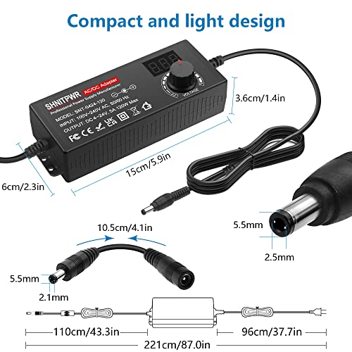 Image of SHNITPWR AC Adapter 120W Universal Power Adapter 4V 5V 6V 9V 12V 15V 18V 19V 20V 24V Adjustable Switching Power Supply 100V~240V AC to DC 4V ~ 24V 5A Converter with 14 Tips & Polarity Converter