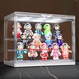 Naconmlet LED Acrylic Display Case for Funko Pop, Cordless Power Stacking Showcase with 3-Tier Steps - Clear Stackable Dustproof Protector Box with Magnetic Door for Action Figures & Collectibles