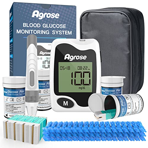 Agrose Blood Glucose Monitor Kitï¼Œ 100 Test Strips for Diabetesï¼Œ 100 Blood Sampling Needles, 1 Glucometerï¼Œ Continuous Testing Tester Meter Sugar Monitor , Kit with Strips and Lancets , Sugar Monitor