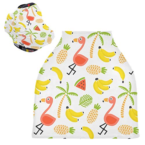 かわいい夏のフラミンゴベビーカーシートカバーキャノピー伸縮性看護カバー幼児用母乳の男の子の女の子のための通気性防風冬のスカーフ