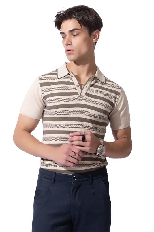 Image of Armisto Men's 100% Cotton Fancy Party Polo T-Shirt /Neutral Colour