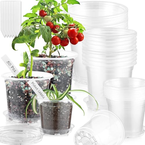 30 Pcs Clear Nursery Pots with Drainage Indoor 5 6 7 Inch Nursery Pot with Drainage Holes Plastic Seedling Pots for Plants, Plant Starter Pot with Holes Clear Plastic Planter with Plant Saucers