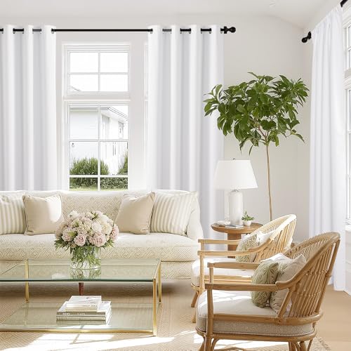 Image of NICETOWN 100% Blackout Window Curtain Panels 90 inch Length for Living Room, Set of 2, Snow White, 55 inches Wide, Thermal Insulated Extra Long Drapes for Patio Sliding Door