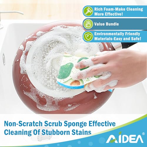 Image of AIDEA Sponges Kitchen, Non-Scratch Scrub Sponge-24Count, Sponges for Non-Stick Cookware, Cellulose Sponge for Dishes, Cleans Fast Without Scratching, Cleaning Power for Kitchen, Bathroom, Household
