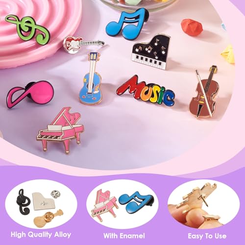 Image of 9Pcs Music Theme Enamel Pins, Musical Instrument Alloy Brooches, Colorful Guitar Piano Violin Word Musical Note Brooch Badges for Music Lovers Backpack Bags Hats Clothes Decor Supplies