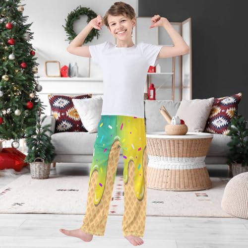 Boy's Pants Light Sea Green Ice Cream Jogger Pants Elastic Waist Long Bottoms Trousers with Pockets 6-14 Years2