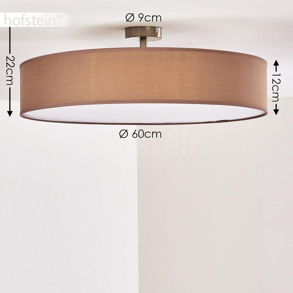 Lampada Da Soffitto Foggia Hofstein, Rotonda, Paralume In Tessuto Bianco, Diametro 60 Cm, 3xE27, Design Retrò