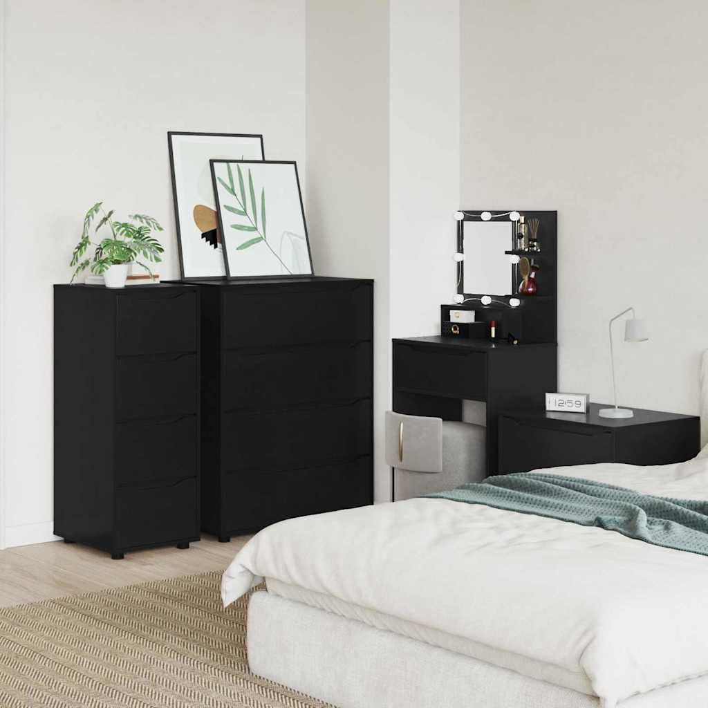 Aufbewahrungsschrank Schwarz 40 x 48 x 105 cm, Beistellschrank aus Holzwerkstoff mit 4 Schubladen, schlanker Schubladenschrank für Wohnzimmer und Schlafzimmer