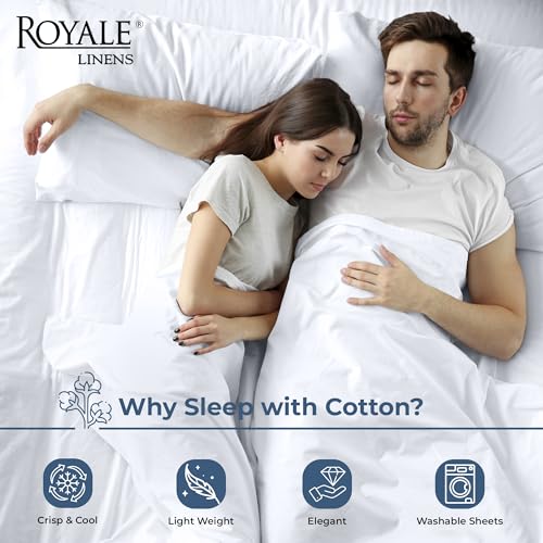 Image of Royale Linens 100% Organic Cotton Queen Flat Sheet Only - Super Soft - Percale Top Sheets - Queen Flat Sheet Sold Separately - Breathable, Cool & Crisp White Sheets Only (90 inch x 102 inch, White)