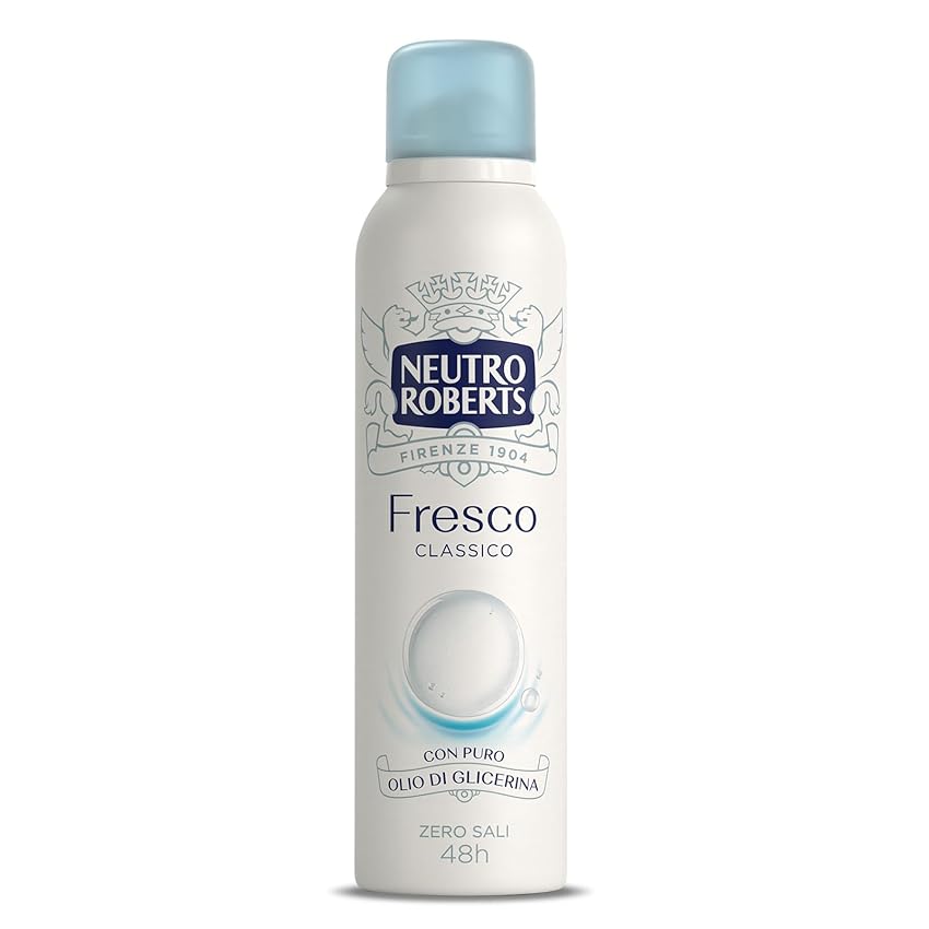 Neutro Roberts, Deodorante Spray Fresco Classico, Zero Sali di Alluminio, Zero Macchie, con Puro Olio di Glicerina, Deodorante Uomo e Donna, Dermatologicamente Testato, 150 ml, 48h