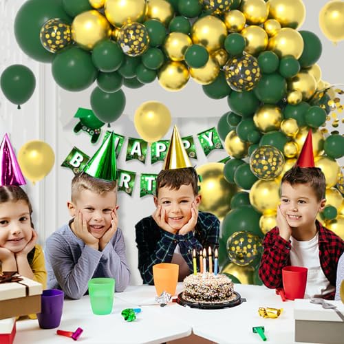 Image of Dark Green Gold Balloon Garland Arch Kit - Dark Green Balloons Hunter Green Metallic Gold Balloon for Super Football Birthday Jungle Baby Shower Wedding Graduation Decorations