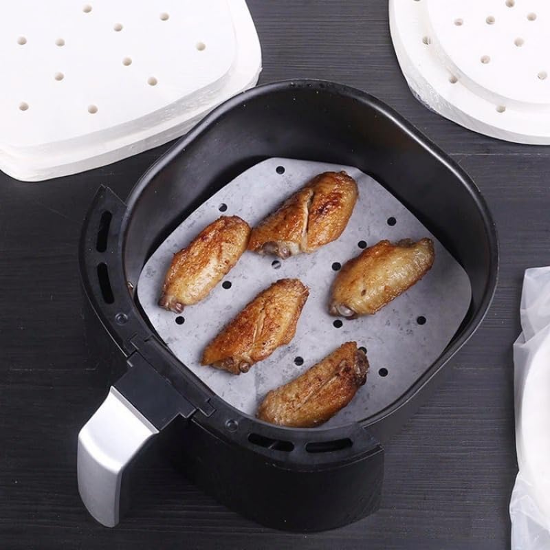 Carta Da Forno Per Friggitrice Ad Aria 100 Fogli 20x20cm - Con Fori Per Cottura A Vapore E Antiaderente | Per Forno E Pentole