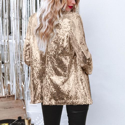 Lainuyoah Blazer feminino, casual, justo, moderno, lantejoulas, brilhante, frente aberta, cardigã de