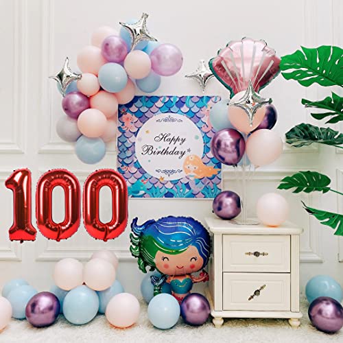 Image of 40 Inch Red Number 100 Balloon,100th Birthday Decoration Boys Girl