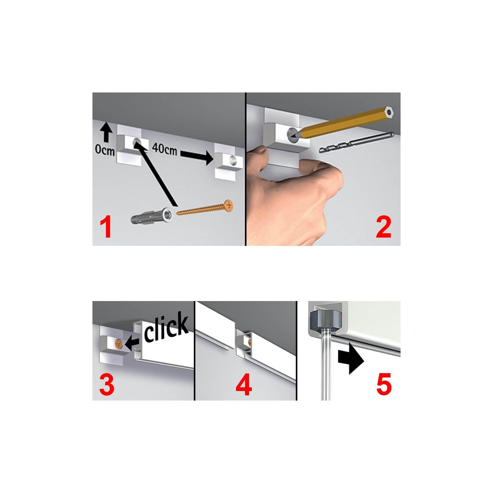 Arti Teq - Pack Eco 8 mètres de cimaise Click Rail couleur Noir - Solution suspension cadres et tableaux - Noir
