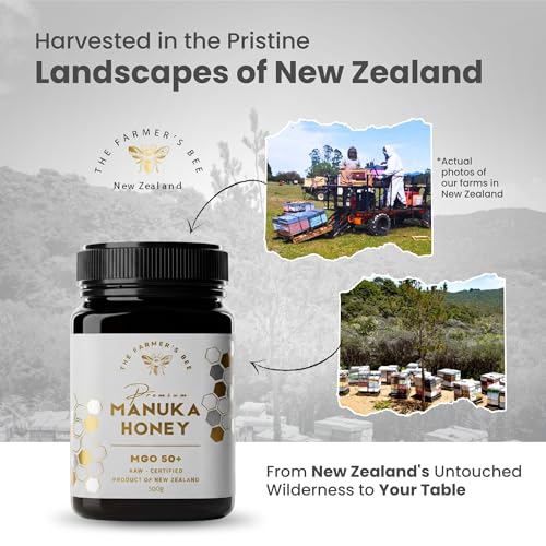 Image of THE FARMER'S BEE New Zealand Manuka Honey MGO 50+ | Monofloral Raw Honey | MGO Tested | Premium Imported Honey for Daily Use | Everyday Wellness | Antioxidant-Rich | Supports Immune Wellness | 500g