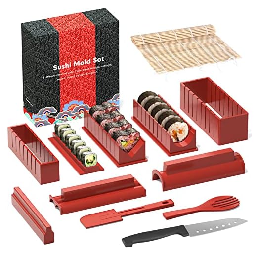 HI NINGER Kit de fabricación de sushi de edición completa, juego de 12 piezas, para sushi, molde de sushi para el hogar, cuchillo de sushi, alfombrilla para sushi