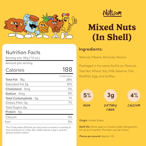 Image of Nuts com Mixed Nuts in Shell, No Brazil Nuts - 3 lb Bag, Natural, Includes Walnuts, Hazelnuts, Pecans, Almonds - Healthy Snack Sampler for Squirrels