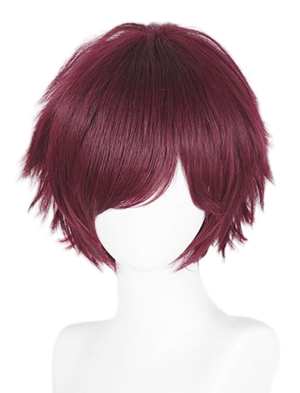 Image of Max Beauty Anime Dark Red Cosplay Wigs With Bangs Short Unisex Fluffy Heat Resistant Hair for Party Halloween + Cap
