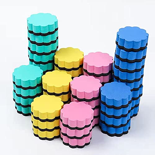 BINGBING Dry Erase Erasers, 48 Pack Magnetic Whiteboard Eraser Chalkboard Cleansers Wiper for Classroom Office and Home (mixedflower48)