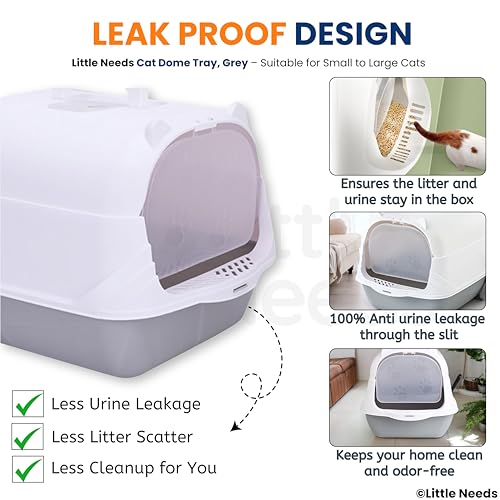 Image of Cat Litter Box with Scooper - (Dome Tray) (49 x 36 x 36 cm) for Small Cats & Kittens | 19 inch Hooded Toilet with Flap Door | Anti-Tracking Design, Spacious Easy-Clean Tray for Indoor Use