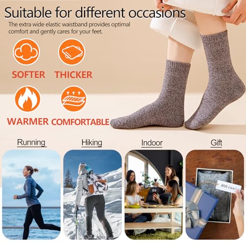 Image of Josnown Thermal Warm Boot Socks for Women, 5 Pairs Winter Thick Cozy Hiking Crew Comfy Socks Full Cushioned, Size 5-10