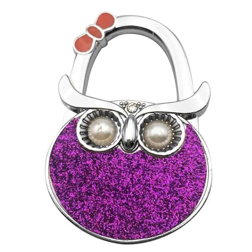 DSFIHJO Cuelga bolsos mesa Gancho for colgar bolsos en forma de búho, que añade vitalidad y es plegable for exteriores Soporte para bolsos de mano multiusos(PURPLE)